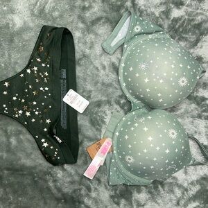 PINK Green Starry Bra and Panty Set